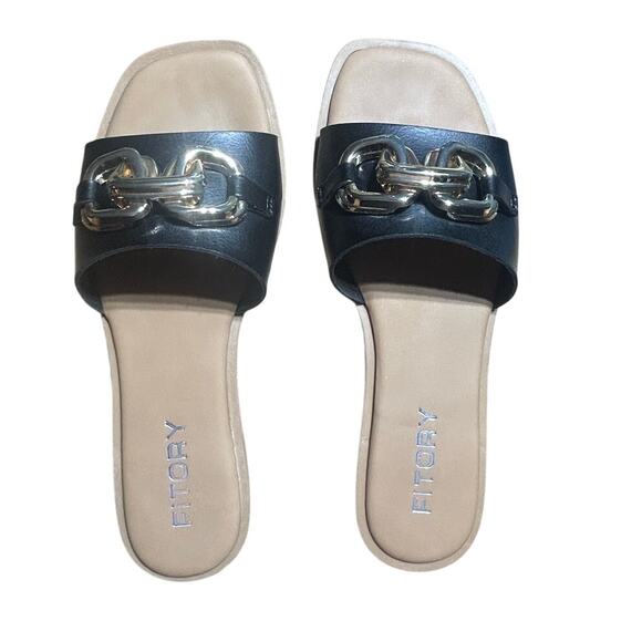 Fitory Black Slip on flats with gold chain size 38 - Picture 1 of 7